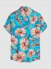 Daisy Flower Leaf Print Buttons Pocket Hawaii Shirt For Men -  