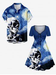 Skull Galaxy Painting Print Matching Hawaii Beach Outfit For Couples -  
