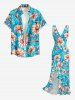 Daisy Flower Leaf Print Matching Hawaii Beach Outfit For Couples -  