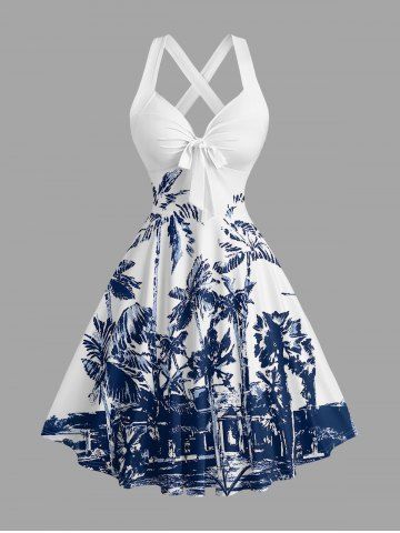 Robe débardeur hawaïenne à imprimé cocotier, bretelles croisées et nœud - CADETBLUE - XL
