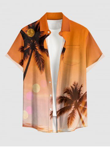 Chemise hawaïenne homme à imprimé dégradé cocotier, avec boutons et poche - ORANGE - M
