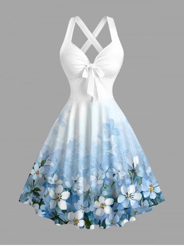 Robe débardeur hawaïenne à imprimé fleurs dégradé, avec bretelles croisées et nœud - LIGHT BLUE - XXXL