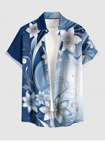 Chemise hawaïenne pour homme à imprimé fleurs dégradé colorblock, boutons et poche - DEEP BLUE - 5XL