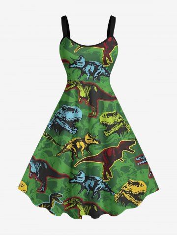 Robe trapèze Hawaï imprimé dinosaures jungle - PLANT GREEN - L