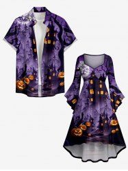 Halloween Pumpkin Castle Moon Print Matching Outfit For Couples -  