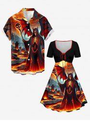 Halloween Skull Skeleton Devil Witches Bat Tombstone Print Matching Outfit For Couples -  