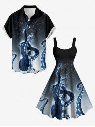 Octopus Spider Web Ombre Print Matching Outfit For Couples -  