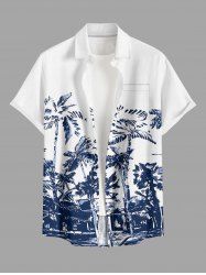 Coconut Tree Print Buttons Pocket Hawaii Shirt For Men -  