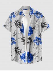 Flowers Leaf Print Buttons Pocket Hawaii Shirt For Men - Gris Clair 6XL