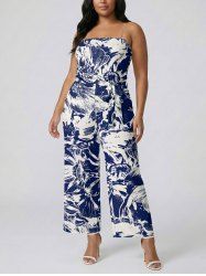 Combinaison hawaïenne à imprimé fleurs avec poches, ceinture et bretelles amovibles - Bleu 2X