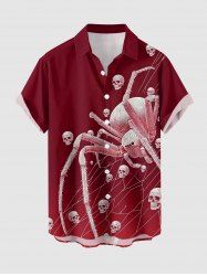 Chemise homme Halloween à poche boutonnée, à imprimé crânes, toiles d'araignée et insectes - Rouge Vineux M