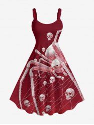 Robe trapèze Halloween à imprimé crânes, toile d’araignée et insectes - Rouge Vineux 1X