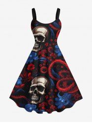 Skulls Octopus Flower Print Hawaii A Line Dress -  
