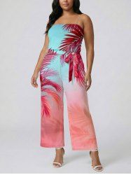 Combinaison Hawaï avec poches, imprimé dégradé feuilles tropicales, ceinture amovible et bretelles - Rouge Rose 4X