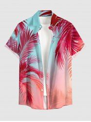 Chemise hawaïenne pour homme à imprimé dégradé de feuilles tropicales, boutons et poche - Rouge Rose 4XL