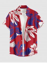 Chemise hawaïenne bicolore à imprimé floral avec boutons et poche pour homme - Rouge 4XL