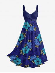 Robe trapèze Hawaï Twist à imprimé fleurs et feuilles - Bleu profond 1X