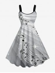 Robe trapèze hawaïenne à imprimé arc-en-ciel dégradé et symbole musical - Gris Clair 3X