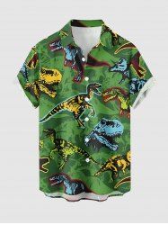 Dinosaur Jungle Print Hawaii Button Pocket Shirt For Men -  