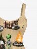Alien Glorilla Boots Chair Fire Flame Latern Print Matching Hawaii Beach Outfit For Couples -  