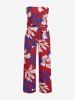 Combinaison bicolore à imprimé floral avec poche Hawaii, ceinture amovible et bretelles d'épaules - Rouge 1X