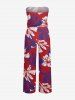 Combinaison bicolore à imprimé floral avec poche Hawaii, ceinture amovible et bretelles d'épaules - Rouge 1X