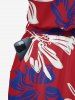 Combinaison bicolore à imprimé floral avec poche Hawaii, ceinture amovible et bretelles d'épaules - Rouge 1X