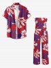 Combinaison bicolore à imprimé floral avec poche Hawaii, ceinture amovible et bretelles d'épaules - Rouge 1X