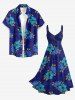 Robe trapèze Hawaï Twist à imprimé fleurs et feuilles - Bleu profond 1X
