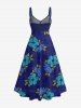 Robe trapèze Hawaï Twist à imprimé fleurs et feuilles - Bleu profond 1X