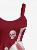 Robe trapèze Halloween à imprimé crânes, toile d’araignée et insectes - Rouge Vineux 1X