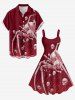 Robe trapèze Halloween à imprimé crânes, toile d’araignée et insectes - Rouge Vineux 1X