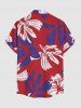 Chemise hawaïenne bicolore à imprimé floral avec boutons et poche pour homme - Rouge 4XL