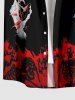 Chemise pour homme Halloween à imprimé squelette et roses bicolores, à boutons avec poche - Bleu M