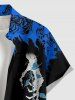Chemise pour homme Halloween à imprimé squelette et roses bicolores, à boutons avec poche - Bleu M