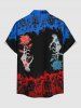 Chemise pour homme Halloween à imprimé squelette et roses bicolores, à boutons avec poche - Bleu M