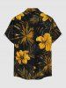 Chemise hawaïenne pour homme à imprimé fleurs et feuilles tropicales, boutons et poche - Brun Doré 4XL