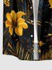 Chemise hawaïenne pour homme à imprimé fleurs et feuilles tropicales, boutons et poche - Brun Doré 6XL