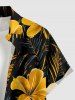 Chemise hawaïenne pour homme à imprimé fleurs et feuilles tropicales, boutons et poche - Brun Doré 6XL