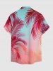 Chemise hawaïenne pour homme à imprimé dégradé de feuilles tropicales, boutons et poche - Rouge Rose 4XL