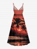 Coconut Tree Sun Seascape Print Surplice Hawaii Cami Dress -  