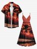 Coconut Tree Sun Seascape Print Surplice Hawaii Cami Dress -  