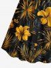 Robe hawaïenne ceinturée à imprimé fleurs et feuilles tropicales - Brun Doré 6X