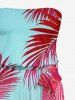 Combinaison Hawaï avec poche, imprimé dégradé de feuilles tropicales, ceinture amovible et bretelles - Rouge Rose 1X