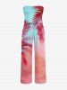 Combinaison Hawaï avec poche, imprimé dégradé de feuilles tropicales, ceinture amovible et bretelles - Rouge Rose 1X
