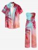 Combinaison Hawaï avec poche, imprimé dégradé de feuilles tropicales, ceinture amovible et bretelles - Rouge Rose 1X