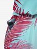 Combinaison Hawaï avec poche, imprimé dégradé de feuilles tropicales, ceinture amovible et bretelles - Rouge Rose 1X