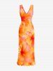 Robe portefeuille fendue à volants imprimé fleurs d'hibiscus hawaïennes - Orange S