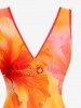 Robe portefeuille fendue à volants imprimé fleurs d'hibiscus hawaïennes - Orange S