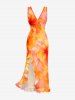 Robe portefeuille fendue à volants imprimé fleurs d'hibiscus hawaïennes - Orange S